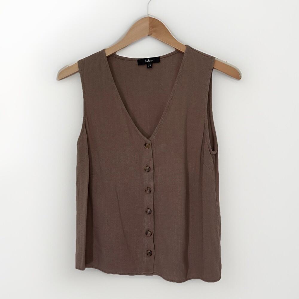 Lulus Brown Linen Blend Button Front Vest Top S